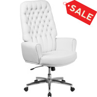 Flash Furniture BT-444-WH-GG High Back Traditional Tufted Leather Executive Swivel Chair with Arms in White